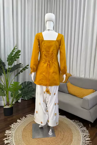 yellow rayon suit with salwar set