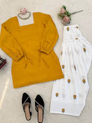 yellow rayon suit with salwar set 4