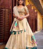 Royal Cream Zari Work Silk Navratri Wear Lehenga Choli With Dupatta