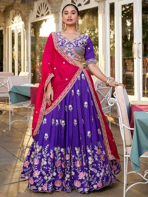 Elite Purple Embroidered Silk Wedding Wear Lehenga Choli With Dupatta 3