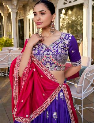 Elite Purple Embroidered Silk Wedding Wear Lehenga Choli With Dupatta 5