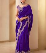 Purple Color Embroidery And Sequences Work Silk Blend Saree