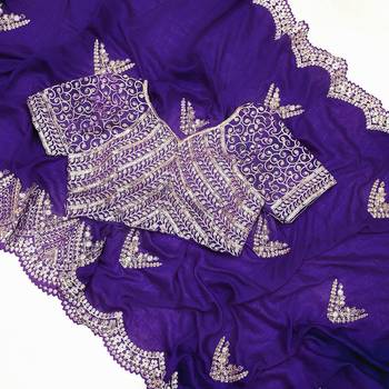 Purple Color Embroidery And Sequences Work Silk Blend Saree 2