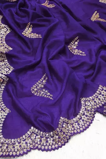 Purple Color Embroidery And Sequences Work Silk Blend Saree