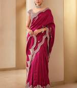 Rani Pink Color Embroidery And Sequences Work Silk Blend Saree