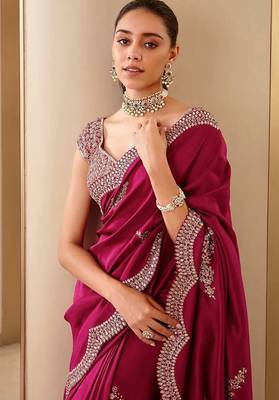 Rani Pink Color Embroidery And Sequences Work Silk Blend Saree 2