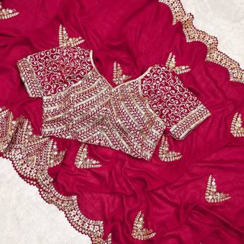 Rani Pink Color Embroidery And Sequences Work Silk Blend Saree 3
