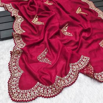 Rani Pink Color Embroidery And Sequences Work Silk Blend Saree 4