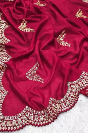 Rani Pink Color Embroidery And Sequences Work Silk Blend Saree