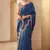 Teal Color Embroidery And Sequences Work Silk Blend Saree