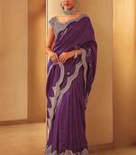 Wine Color Embroidery And Sequences Work Silk Blend Saree