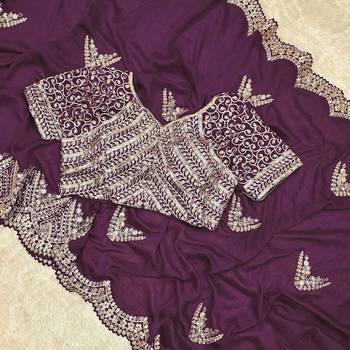 Wine Color Embroidery And Sequences Work Silk Blend Saree 2