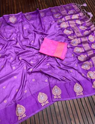 lavender concept satin effect border dola silk saree 2