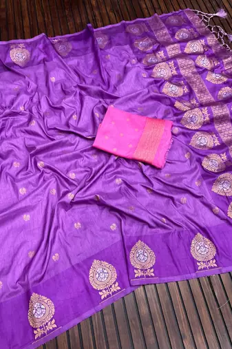 lavender concept satin effect border dola silk saree