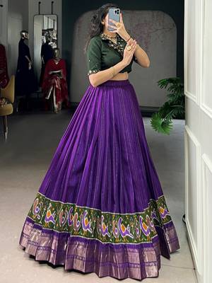 Magnificent Purple Printed Cotton Festival Wear Crop Top Lehenga 2