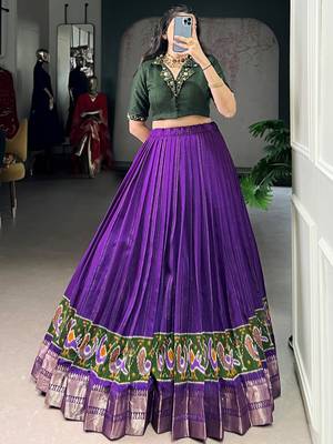 Magnificent Purple Printed Cotton Festival Wear Crop Top Lehenga 4