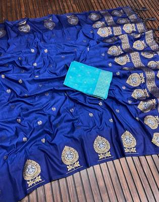 navy blue concept satin effect border dola silk saree 2