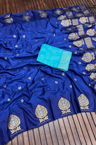 navy blue concept satin effect border dola silk saree