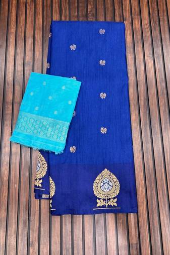 navy blue concept satin effect border dola silk saree