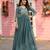 Teal green faux georgette embroidered gown set