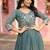 Teal green faux georgette embroidered gown set