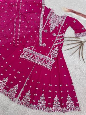 Pink faux georgette embroidered sharara set 3