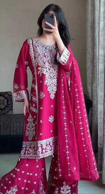 Pink faux georgette embroidered sharara set 4