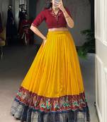Glamorous Mustard Zari Weaving Cotton Wedding Wear Crop Top Lehenga