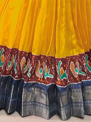 Glamorous Mustard Zari Weaving Cotton Wedding Wear Crop Top Lehenga 5