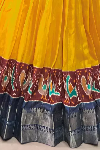 Glamorous Mustard Zari Weaving Cotton Wedding Wear Crop Top Lehenga