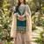 Teal blue silk blend embroidered sharara set
