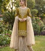 Mustard silk blend embroidered sharara set