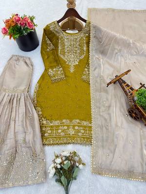 Mustard silk blend embroidered sharara set 2