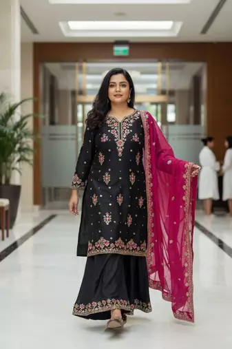 Black georgette embroidered sharara set