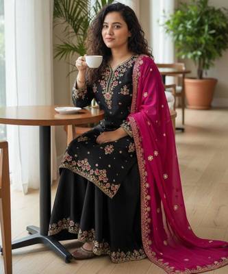 Black georgette embroidered sharara set 2
