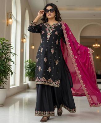 Black georgette embroidered sharara set 3