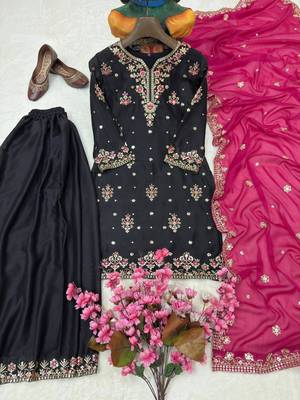 Black georgette embroidered sharara set 4