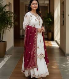 White georgette embroidered sharara set