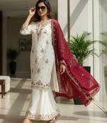 White georgette embroidered sharara set