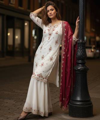 White georgette embroidered sharara set 3