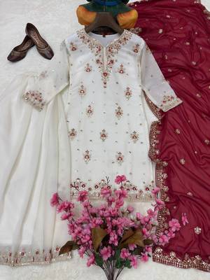 White georgette embroidered sharara set 4