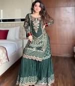 Teal georgette embroidered sharara set