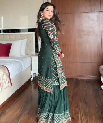 Teal georgette embroidered sharara set 2