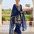 Royal blue silk blend embroidered sharara set