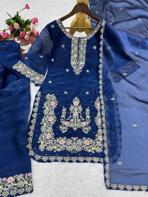 Royal blue silk blend embroidered sharara set 2