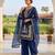 Royal blue silk blend embroidered sharara set