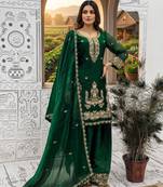 Green silk blend embroidered sharara set