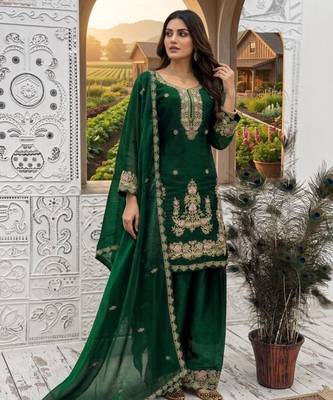 Green silk blend embroidered sharara set 2