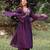 Purple silk blend embroidered alia cut kurta set