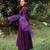 Purple silk blend embroidered alia cut kurta set